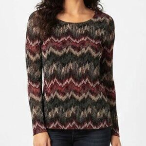 Le Grenier Chevron Top Women Size M Long Sleeve Round Neck